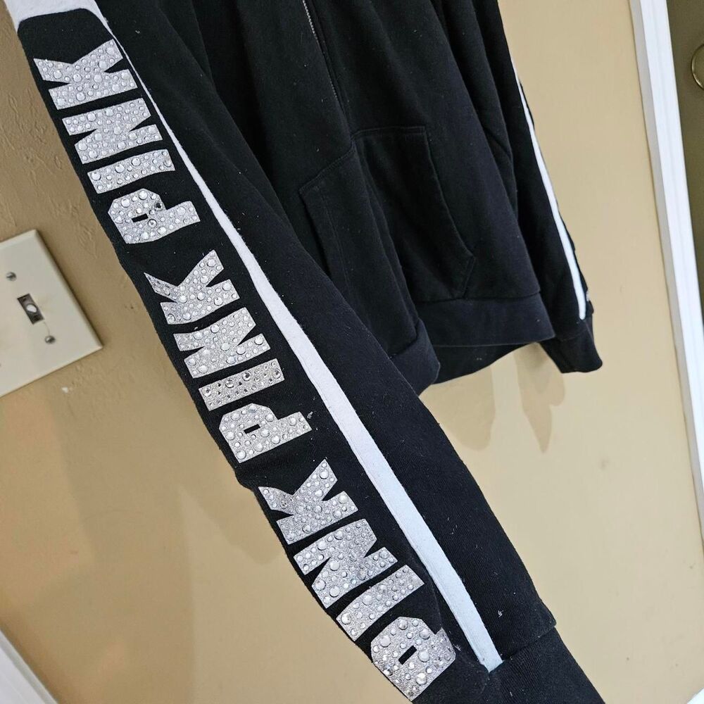 victoria's secret pink black bling hoodie - Picture 2 of 8